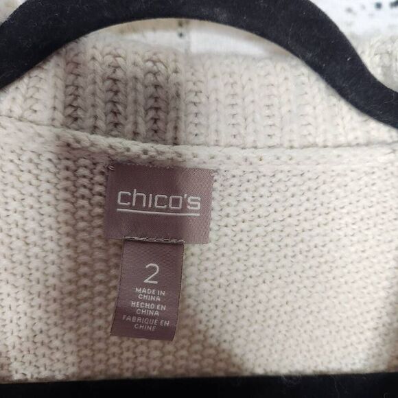 Chico's Womens Beige One Button Long Sleeve Knit Cardigan Sweater Sz 2 Large 12 - Picture 12 of 13